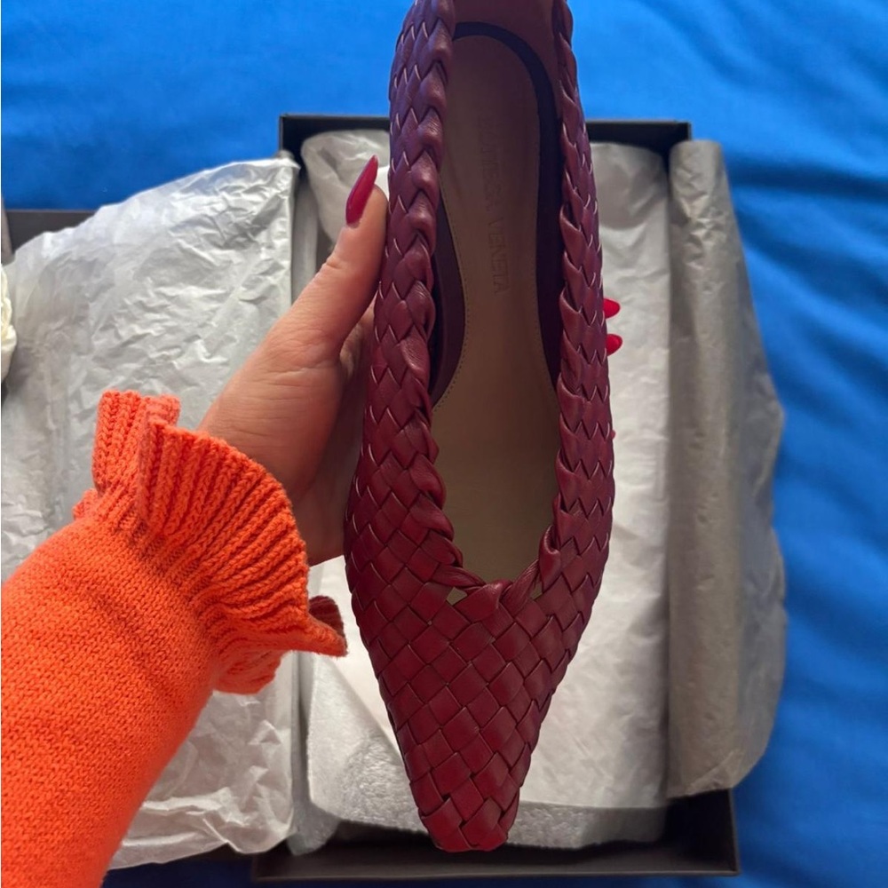Bottega Veneta Burgundy Woven Pointed Ballet Flat
